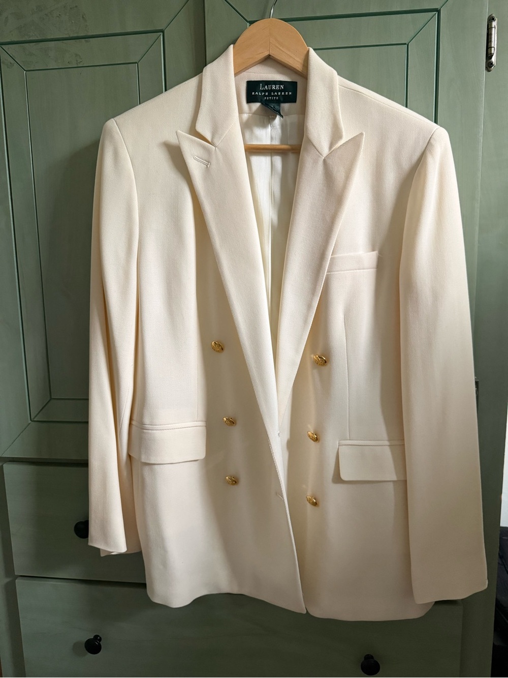 Lauren Ralph Lauren Cream Double-Breasted Blazer with Gold Buttons
